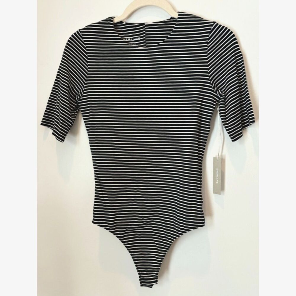 Everlane Striped Bodysuit Short Sleeves Size Small Supima Cotton.